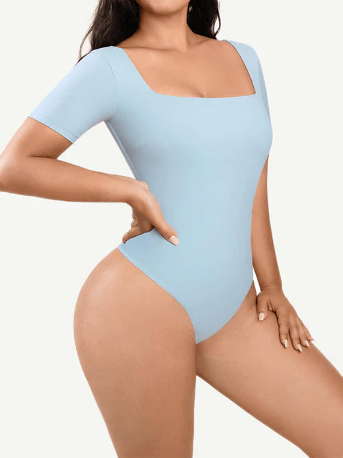 Square-Neck Short-Sleeve Slimming Bodysuit