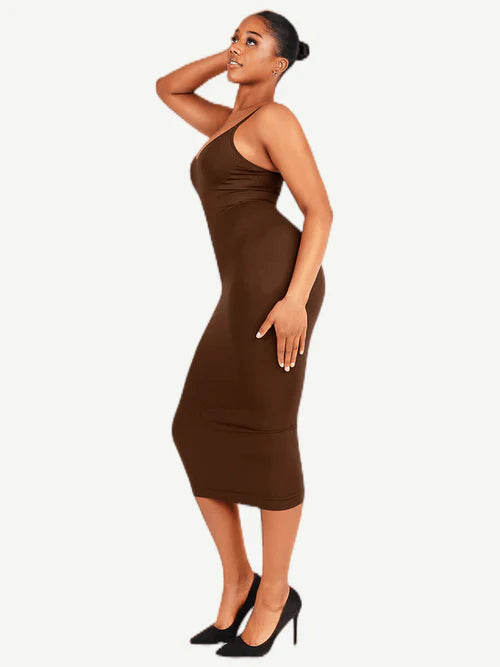 Seamless Spaghetti Strap V-Neck Midi Dress