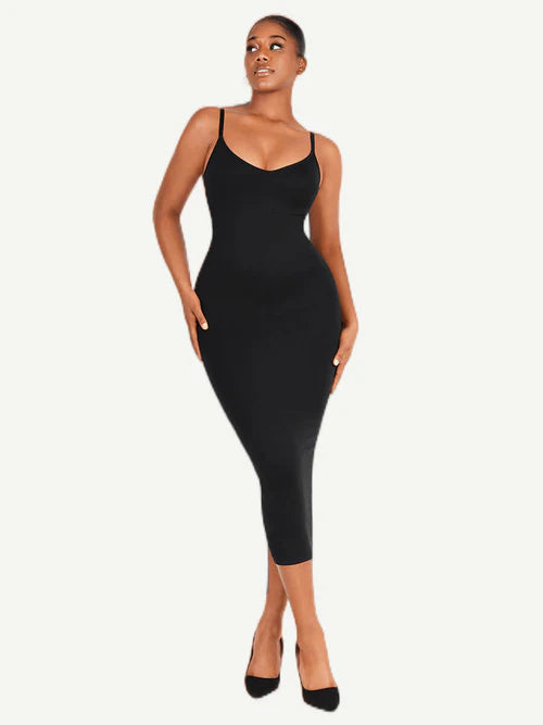 Seamless Spaghetti Strap V-Neck Midi Dress