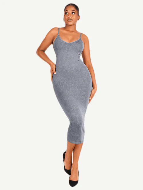 Seamless Spaghetti Strap V-Neck Midi Dress