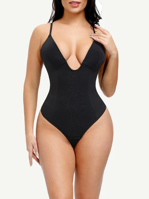 Plunge Open-Back Thong Bodysuit