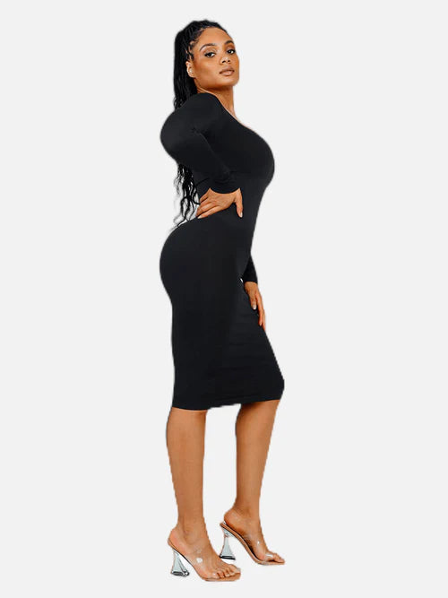 Seamless Square-Neck Long-Sleeve Shaping Midi Dress