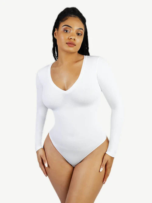 Seamless Long-Sleeve V-Neck Bodysuit